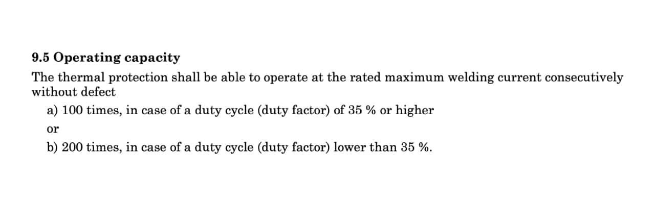 duty cycle from iec en60974 1 standard