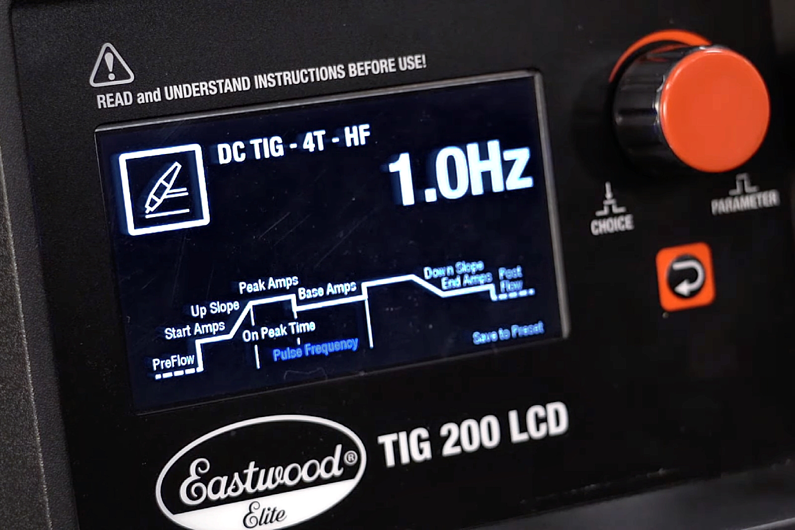 eastwood elite tig 200 lcd pulse frequency