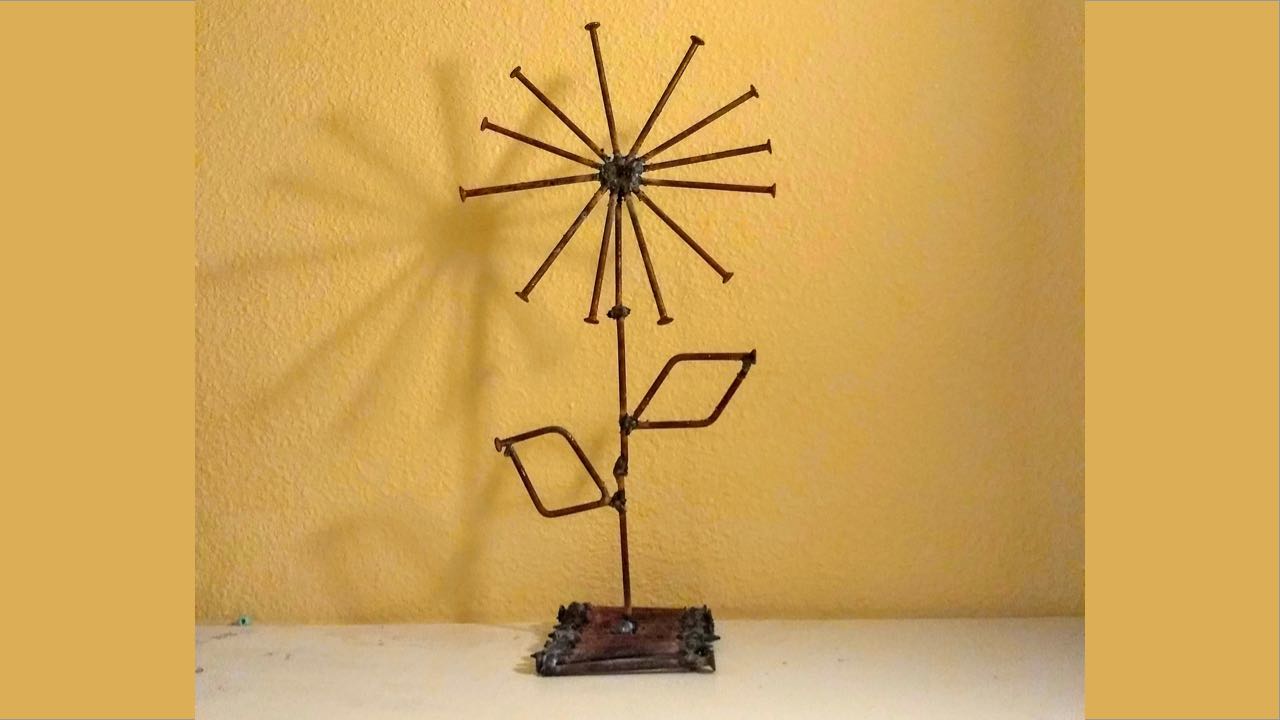 flower made of scrap nails